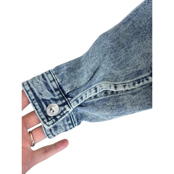 ZARA 100% Cotton Acid Wash Long Sleeve Belted Button Down Denim Jumpsuit Size M - Picture 7 of 9